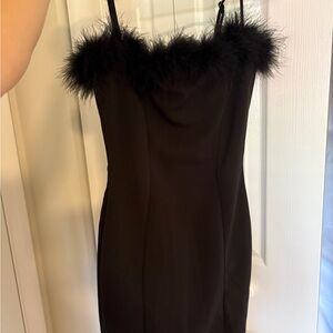 Elegant Black Feather Trim Dress